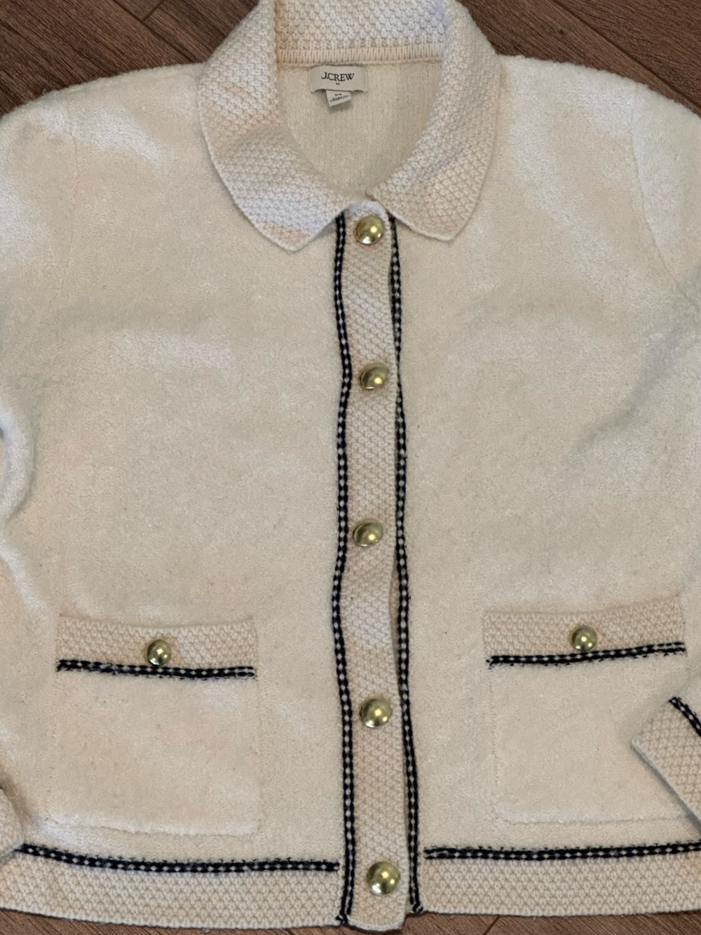 J. Crew Ivory Bouclé Lady Jacket Cardigan Sweater XS - Picture 4 of 9